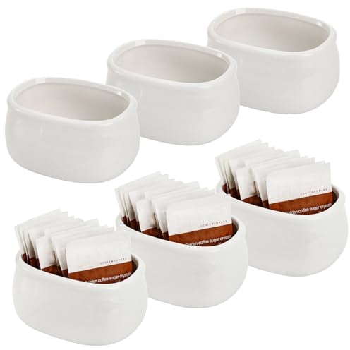 Dicunoy Set of 6 Sugar Packet Holder, Ceramic Sugar Caddy for Sweetener, Classic Restaurant White Tea Bag Organizer Bowl Storage Dish for Coffee Bar, Home