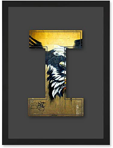 Wee Blue Coo Letter I Abstract Eagle Decorative Graffiti Mural Alphabet Initial Stencil Artwork Framed Wall Art Print A4