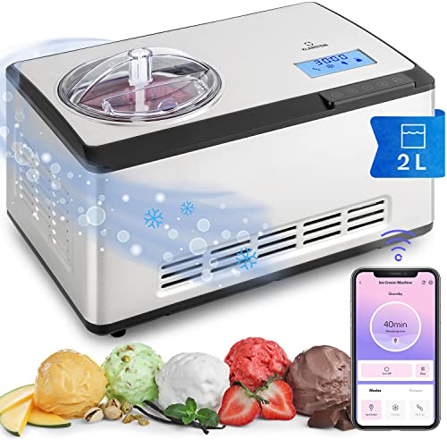 Klarstein Sorbetiere Turbine a Glace, Machine a Glace et Frozen Yoghurt Intelligente, Sorbetière, Glace Italienne, 180W, Contrôle WiFi/App, Maintien au Frais, Refroidissement par Compresseur