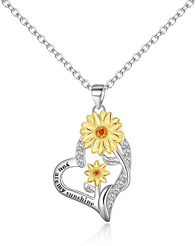 Clearine Sonnenblume Halskette 925 Sterlingsilber Zirkonia Sunflower zarter Doppelherz-Schmuck You Are My Sunshine-Anhänger Halskette für Damen