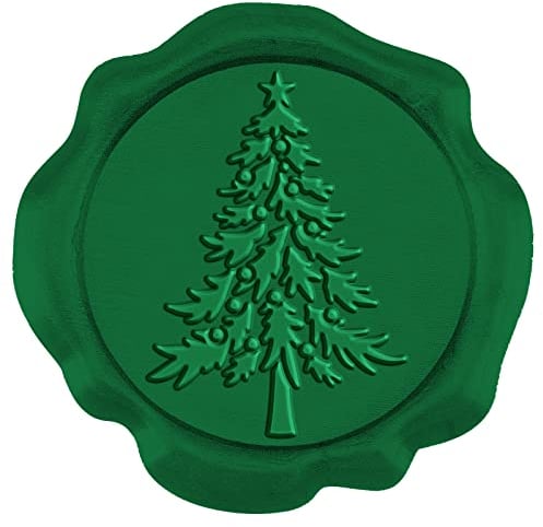 CRASPIRE 50PCS Christmas Tree Wax Seal Stickers Wax Seal Stickers Self Adhesive Pre-Made Red Sealing Wax Stamp Stickers Green Vintage 1.18inch for Christmas Invitation Envelopes Craft Scrapbook Gift