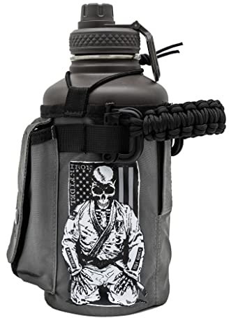 Iron Infidel Battle Bottle - Half Gallon Insulated Stainless Steel Jug With Handle - 64 oz Gym Bottle for Men With Rugged Sleeve (Earned, Not Given 2 Liter)