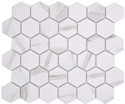 Ceramica Mosaico Hexagon Calacatta esagonale bianco grigio-marrone opaco parete piastrelle specchio cucina doccia