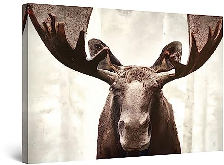 Startonight Leinwand Wandkunst – Brauner Elch – Kunstwerk Fertig zum Aufhängen für Wohnzimmer Großes Bild Heim Dekoration Drucken Moderne und Zeitgenössische Malerei Schlafzimmer 60 x 90 cm
