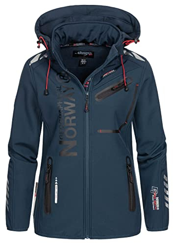 Geographical Norway Reine Lady - Chaqueta Softshell Mujer Impermeable Capucha - Abrigo Polar Cortavientos - Cazadore Aire Libre Deporte Esquí Invierno Primavera (Marino Marino L)