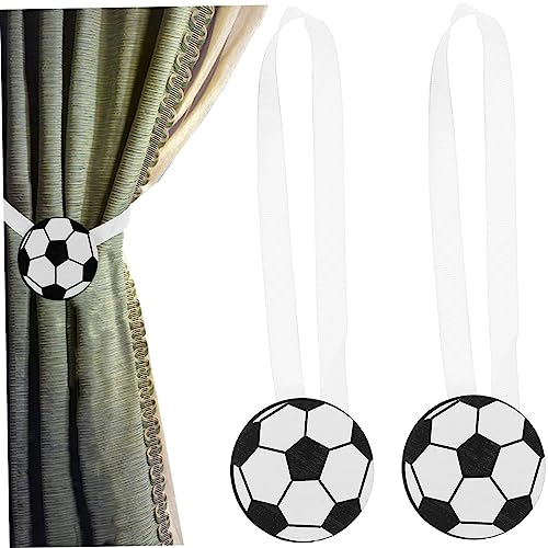 ORFOFE Vorhangschnalle Fußball Magnetisch 2 Stück Cartoon Stil Vorhangraffhalter für Kinderzimmer ohne Bohren Robust und Langlebig für Gardinen Wohnzimmer Küche Café