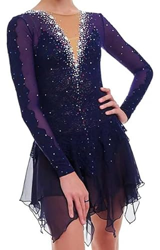 JRUIA Langärmliges Eiskunstlauf Kleid Für Mädchen Wettkampf Eislaufbekleidung Für Damen Mit Hoher Elastizität Rock Zum Eislaufen Professionelle Rollschuh Trainingskleidung,A,S
