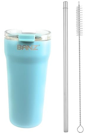 Banz Large Travel Cup with Straw-Hot & Cold Insulated Coffee Mug, Leak Proof, Easy-Sip Tumbler with Reusable Straw and Lid - Portable Drinkware, 530ml