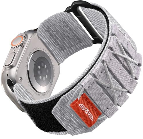 Bandletic Nylon Cinturino Compatibile con Apple Watch Ultra/Ultra 2 49mm 45mm 44mm 42mm, Cinturino per Sport Outdoor per iWatch Ultra/Ultra 2/Series 9 8 7 6 5 4 3 2 1, S-Bianco Grigio