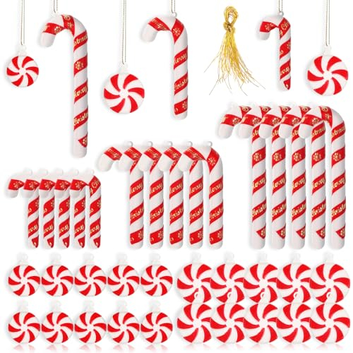 Lyneun Zuckerstangen Weihnachten Deko, 36 Stück Deko Zuckerstangen, Zuckerstangen Baumschmuck zum Hängen, Candy Canes Decoraton Für Weihnachten Urlaub Neujahr Home Decor Party Geschenk (Rot)
