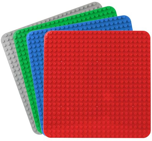 große Platte Kompatibel mit Lego Duplo, 38 x 38cm grundplatte, Konstruktionsspielzeug für Mädchen und Jungen(4PCS, Rot,Blau,Grau,Grün)