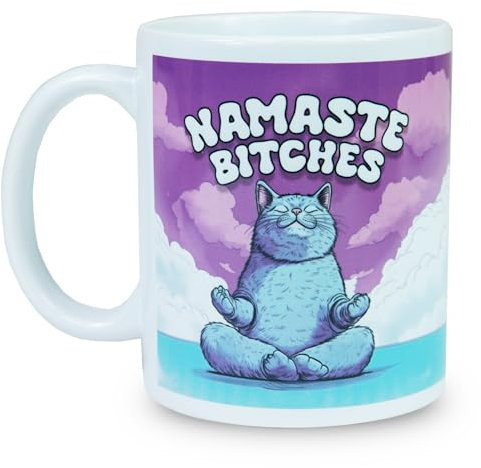 Reactive Brands MUGEMS Namaste Bitches Mug, Funny Yoga Cup, White, Funny, Sarcasm Mug 11oz Joke Secret Santa Gift Christmas Mum Wife Girlfriend Yogi Xmas