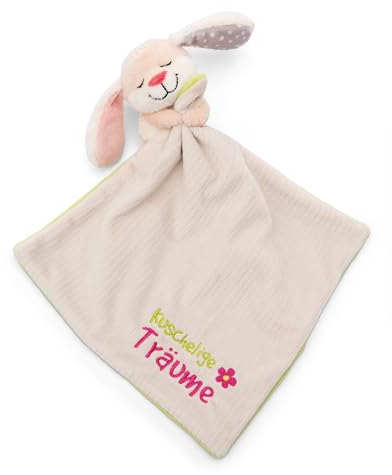 NICI Schmusetuch Baby 22 x 22 cm mit Kuscheltier Hase - Flauschiges Schnuffeltuch für Mädchen & Jungen, Baby Geschenk zur Geburt, Mit gesticktem Schriftzug Kuschelige Träume - 49753