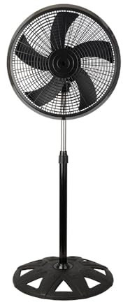 Abrila - Ventilador De Pie AC AGUDO | Color Negro con cinco Aspas | 3 Velocidades Ajustables | 2 Posiciones | Redirección de aire | Base Redonda de Gran Estabilidad | Altura Regulable