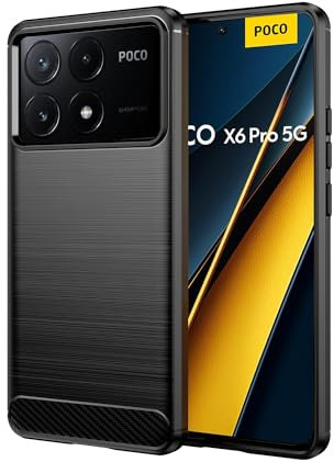 Wookfiss Cover per Xiaomi Poco X6 Pro 5G Silicone Custodia,TPU Design in Fibra di Carbonio Originale Custodia Nero Cover,Antiurto Antigraffi Sottile