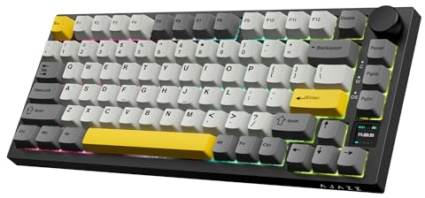 AJAZZ AK820PRO Wireless Mechanical Keyboard,2.4GHz/Bluetooth/USB-C Gaming Keyboard 75% Layout 81 Keys with TFT Color Display&CNC Knob,RGB Backlight Hot-Swap,PBT Keycap,4000mAh Battery-Black Yellow