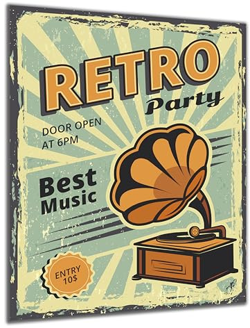 DARO Design - Wand-Bild auf 6mm HDF 30x20 cm Party Musik - Wand-Deko Bilder Geschenk Vintage-Schild Retro-Schild