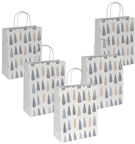SIGEL Premium Geschenktüten Tannenbäume 33 x 26 cm groß 5er Set | GT123/5, für Weihnachten, Großes Format mit Papierkordelgriffen