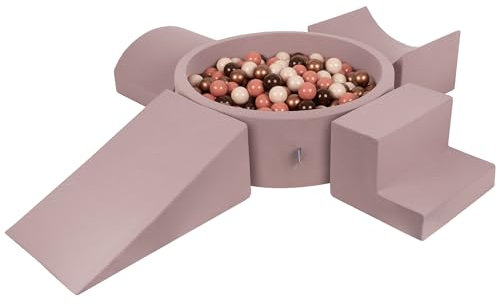 KiddyMoon Aire De Jeux en Mousse avec Rond Piscine À Balles (200 Balles) Fosses À Boules pour Enfants Jouets Parcours Obstacles, Bruyère: Brun/Cuivre/Beige Pastel/Saumon
