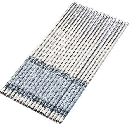 Baguettes En Métal 1 Paire De Baguettes En Acier Inoxydable Motif Porcelaine Bleu Blanc Antidérapant Réutilisable Métal Léger Baguettes Coréennes Japonaises Chinoises