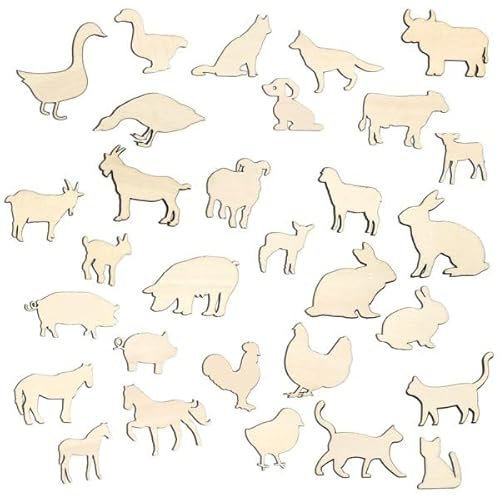 Konfetti Bauernhof aus Holz, 30 Streuteile mit verschiedenen Bauernhof Tieren, Pferd, Hund, Hase, Katze, uvm. 3-7cm je Teil, Bauernhof Farm Party, Farmtiere