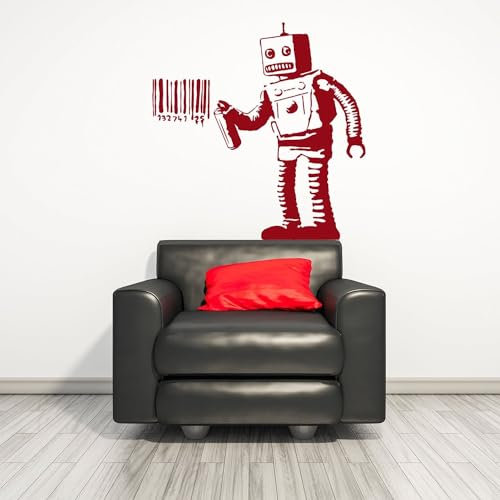 Banksy Barcode Roboter Wandaufkleber aus Vinyl – Street Art Graffiti-Maschinen-Aufkleber, 20,3 x 20,3 cm