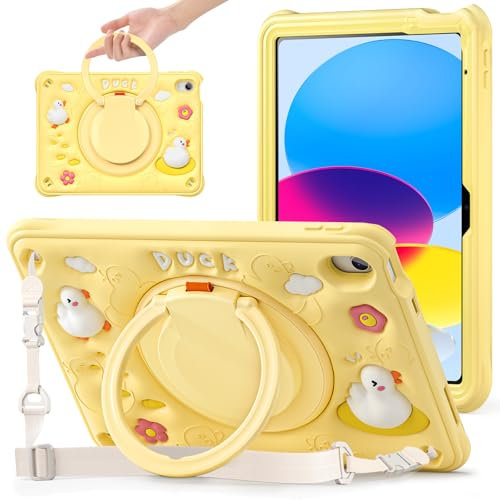 Gerutek Coque Enfant pour iPad 11ème (A16) / iPad 10ème Génération, 11/10,9 Pouces, (2025/2022), Étui Armure Robuste avec Poignée annulaire, Support Pivotant, Dragonne et Bandoulière Réglable, Jaune