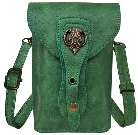 Larswon Renaissance-Tasche – Mittelalter-Gürteltasche aus Leder – kleine Umhängetasche für Handy – Ren Faire Zubehör, Grün – Fee, Medium, Umhängetasche