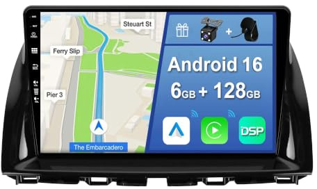 [6GB+128GB] Android 15 Autoradio für Mazda CX-5 2012-2017-[Integriertes CarPlay/Android Auto/DSP/GPS]-10.1” IPS Touch Screen-CAM+MIC-DAB/Mirror Link/Bluetooth 5.0/AHD/360 Kamera