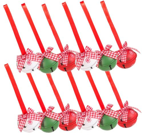 RORPOIR 12 Stück Metall Fünf Sterne Bedruckte Punktschleife Dekorative Glockenszenen Anhänger Weihnachtsschleife Mit Glocken Glöckchen Ornamente Weihnachts Türhänger Künstliche