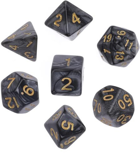 Polyedrische Würfel Set, Abeillo 7 Stück DND Dice, DND Würfel Set für Dungeon und Dragons, Spielwürfel RPG Rollenspiele Tischspiele D&D D20 D12 D10 D8 D6 D4 (Schwarz)