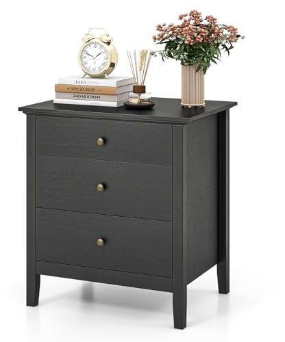 RELAX4LIFE Nachttisch Holz, Nachtschrank mit 3 Schubladen, Beistelltisch für Schlafzimmer Wohnzimmer Arbeitszimmer, Nachtkommode 61 x 46 x 66 cm (Schwarz)