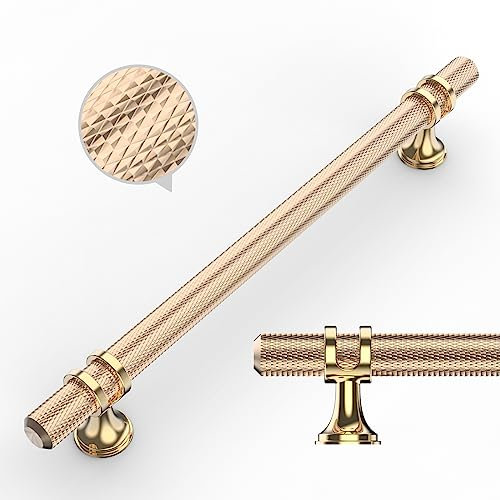 9BUILD 10 Pack Gold Knurled Cabinet Handles - 160MM Hole Center, Kitchen Cupboard & Drawer Handles UK0049