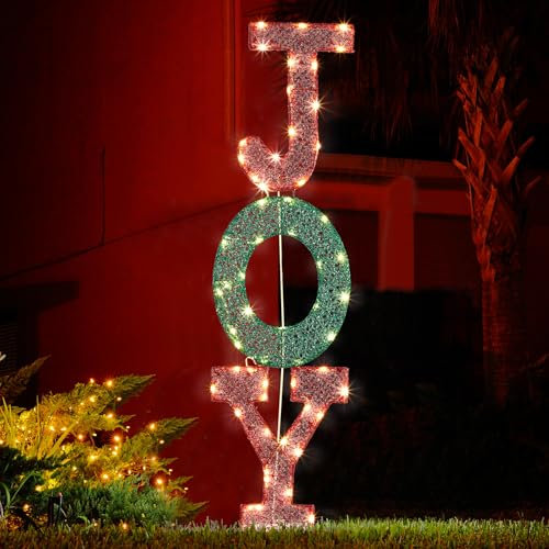 Outopee Christmas Lighted JOY Letter Decoration, Outdoor Christmas Waterproof 2D JOY Sign with LED Lights, Pre-Lit Classic Traditional Ornament for Xmas Yard Patio Front Door