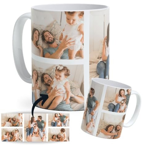 Taza de cerámica Personalizada con Foto. Taza Personalizada para Regalo collage de fotos. Regalo Original Personalizado para Eventos. Taza Original Personalizada con Foto. (Cinco fotos)