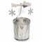 Photophore rotatif en forme de carrousel de Noël - En métal - Mini pyramide - 12 cm - Argenté - Verre votif et flocon de neige