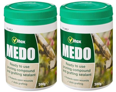 Medo Pruning Compound and Grafting Sealant, 200g – Protects Wounds from Parasites, Forms Elastic Waterproof Seal, Ideal for Fruit & Ornamental Trees, Easy Brush Application (Two Pack)