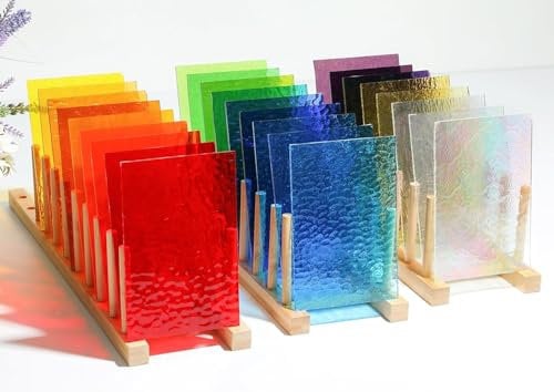 CHICSHIS 26 Pack of Transparent Stained Glass Sheets Packs for Art Crafts, Textured Bright Colour Variety Translucent Cathedral Art Glass Sheets for DIY Mosaic Projects, 4x6 inches