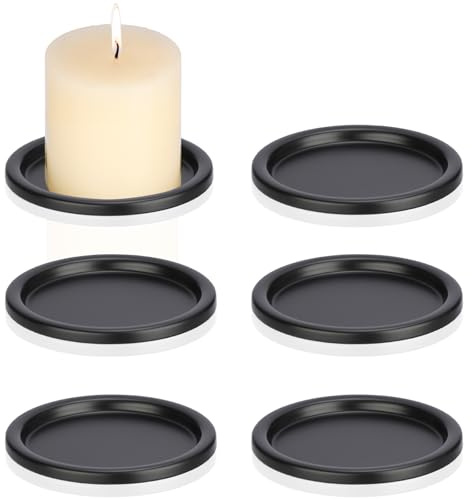 BSTKEY 6 Packs Iron Candle Holder Pillar Candle Plate, Round Black | Pillar Candle Stand Tealight Candle Plate Holder Decorative Cup Coaster Plate for Wedding Candlelight Dinner