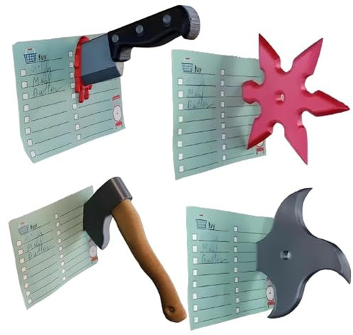 Funny Knife Magnetic Fridge Stickers, 3D Fun Bloody Kitchen Chef Knife&Ninja Shuriken&Axe Magnet Fridge Stickers,Eye-Catching Funny Refrigerator Magnets for Whiteboard, Kitchen, and Office (4pcs)