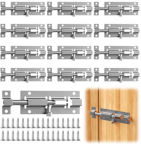 12 Stück Edelstahl Riegelschloss, Türriegel Klein 3 Inch, Bolzenriegel Silber Schieberiegel Dick, Sicherheit Schlossriegel mit Schrauben, Riegel Schloss für Haus TüRen Garten Badezimmer Zaun