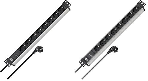 Brennenstuhl Alu-Line Steckdosenleiste 8-Fach mit Überspannungsschutz (Steckerleiste in 19 Zoll Format und mit 2m Kabel) (Packung mit 2)