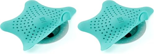 UMBRA Starfish. Filtre à bonde de Douche et Bain Starfish. Coloris Bleu Turquoise. Dimension 16.5x16.5x1.3cm. (Lot de 2)