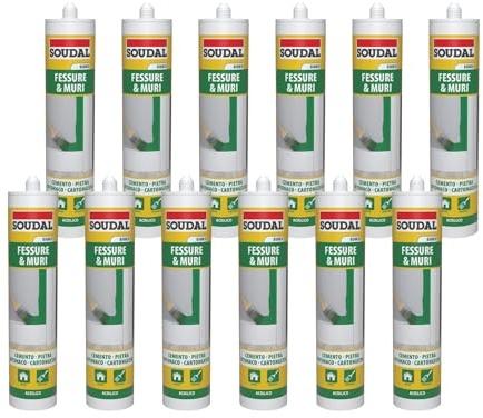 Soudal, Acrilico Fessure, 12x300ml, Bianco, Verniciabile e Impermeabile, Per Giunti su Davanzali e Soffitti, Ideale per Elementi Decorativi
