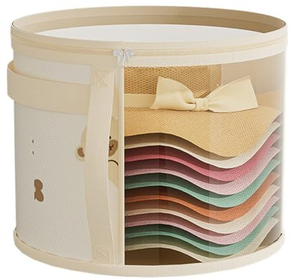 Runde Hutbox Organizer - Faltbare Aufbewahrungsbox Transparent, Staubdichte Schutzbox Tragbar | Klarsicht Hutschachtel mit Reißverschlussdeckel, Platzsparende Hutaufbewahrung für Reisen, Kleiderschran