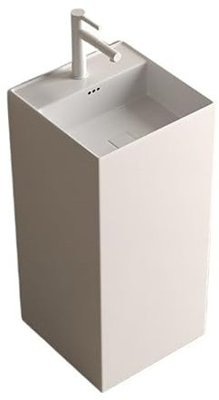 CAFIEDR Lavabo de pie, Lavabo de baño Cuadrado con Pedestal y rebosadero, Lavabo de Columna de cerámica, Lavabo de tocador, Lavabo de pie, Grifo(B)