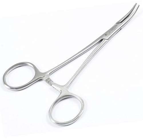 Forcep Hemostat Forceps Fishing Forceps Dog Hemostat Scissors Ear Hairs Tools Locking Pliers Stud Ball earings Holder Dog Ear Hair Grooming Tweezers (Curved 5 Inches)