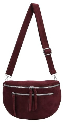 Damen Tasche Gürteltasche Crossbody Leder Optik Hüfttasche Bauchtasche Umhängetasche Cross-Over Bodybag Schultertasche Handytasche Leder Optik Bordo