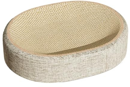 Kratzbox für Katzen – Abnutzung – strapazierfähige ovale Kratzpads aus Sisal | Integriertes Katzenbett und Kratzbereich für die Pflege der Krallen ohne Verlust von Fusseln | Kratzmatte – Horn