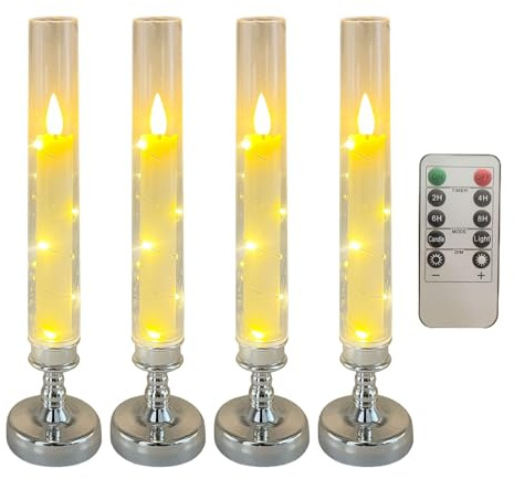 Yulokdwi Batteriebetriebene Kerzen - LED Elektrische Kerze Mit Fernbedienung,Kamin-Dekoration, 4 Stück Dekoratives Atmosphärenlicht Für Feste, Tägliche Esstische Und Hochzeitsbankette